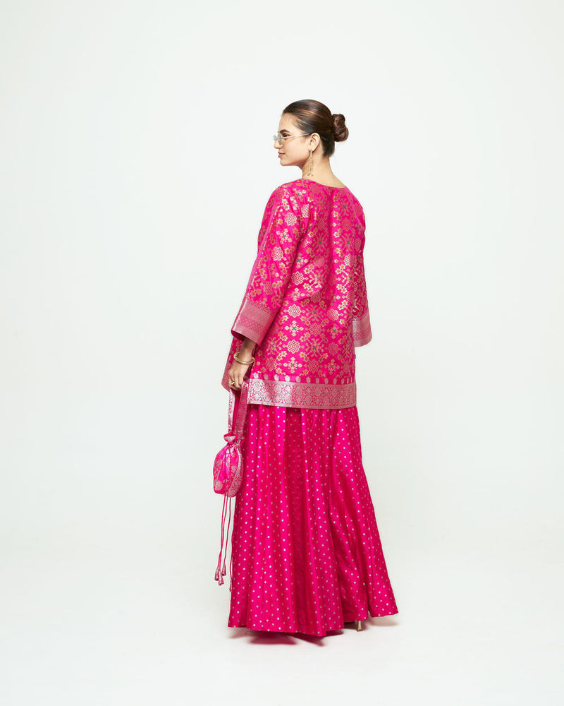 Meena Pink Kurta Sharara Set silk kurta/kurta set by SOBARIKO in pink for women in Singapore