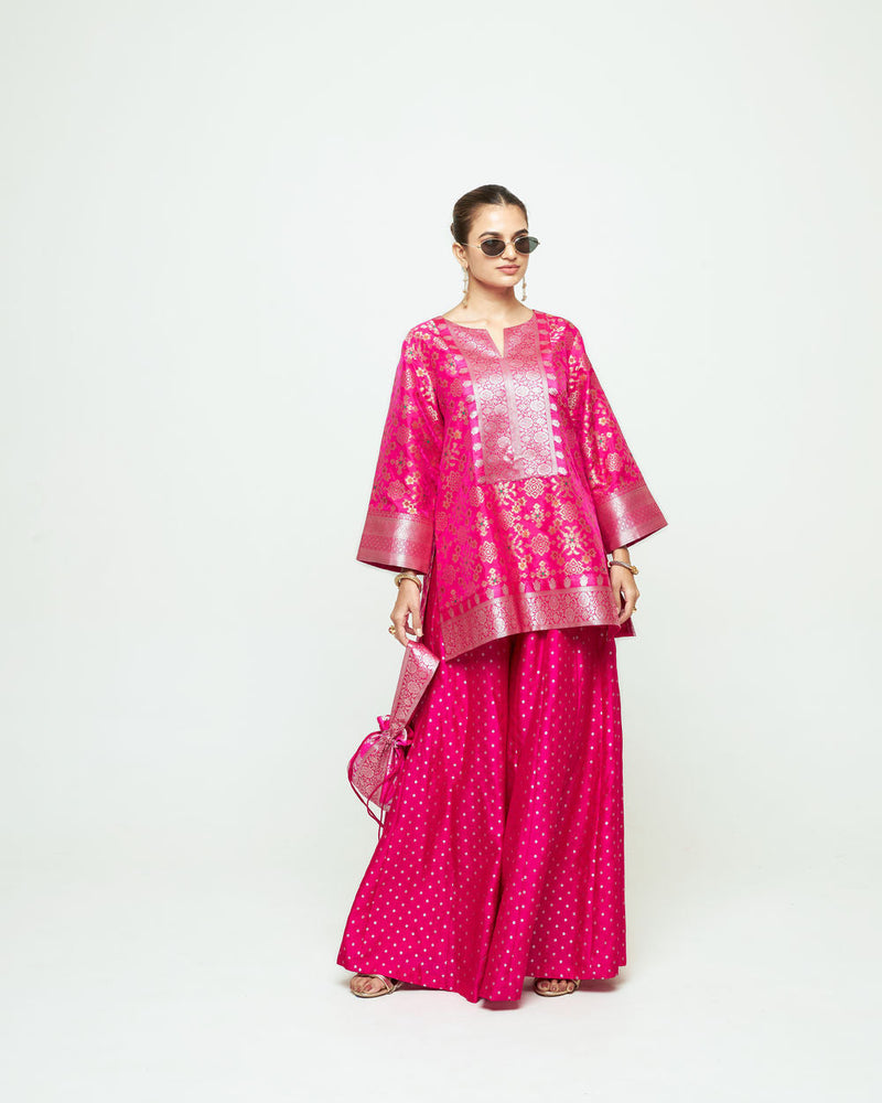 Meena Pink Kurta Sharara Set silk kurta/kurta set by SOBARIKO in pink for women in Singapore