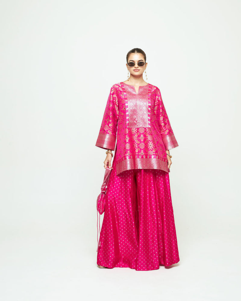Meena Pink Kurta Sharara Set silk kurta/kurta set by SOBARIKO in pink for women in Singapore
