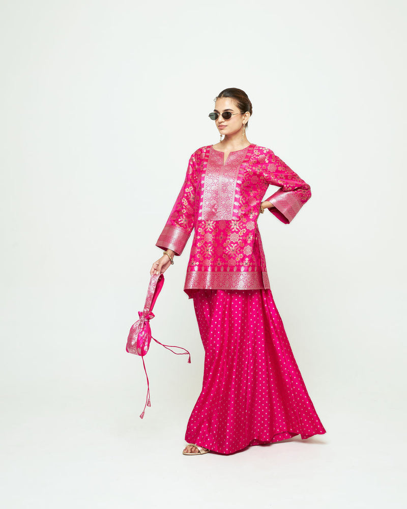 Meena Pink Kurta Sharara Set silk kurta/kurta set by SOBARIKO in pink for women in Singapore