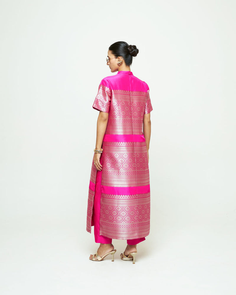 Raysa-Statement Brocade Kurta Set-Pink silk kurta/kurta set by SOBARIKO in pink for women in Singapore
