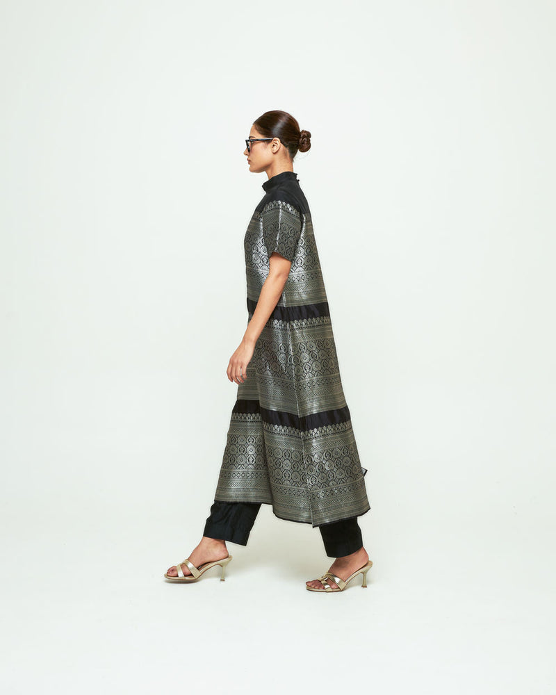Raysa-Statement Brocade Kurta Set-Black silk kurta/kurta set by SOBARIKO in black for women in Singapore