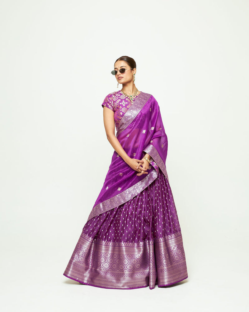 Mana Lehenga Set-Purple silk, chanderi silk lehenga sets by SOBARIKO for women in Singapore