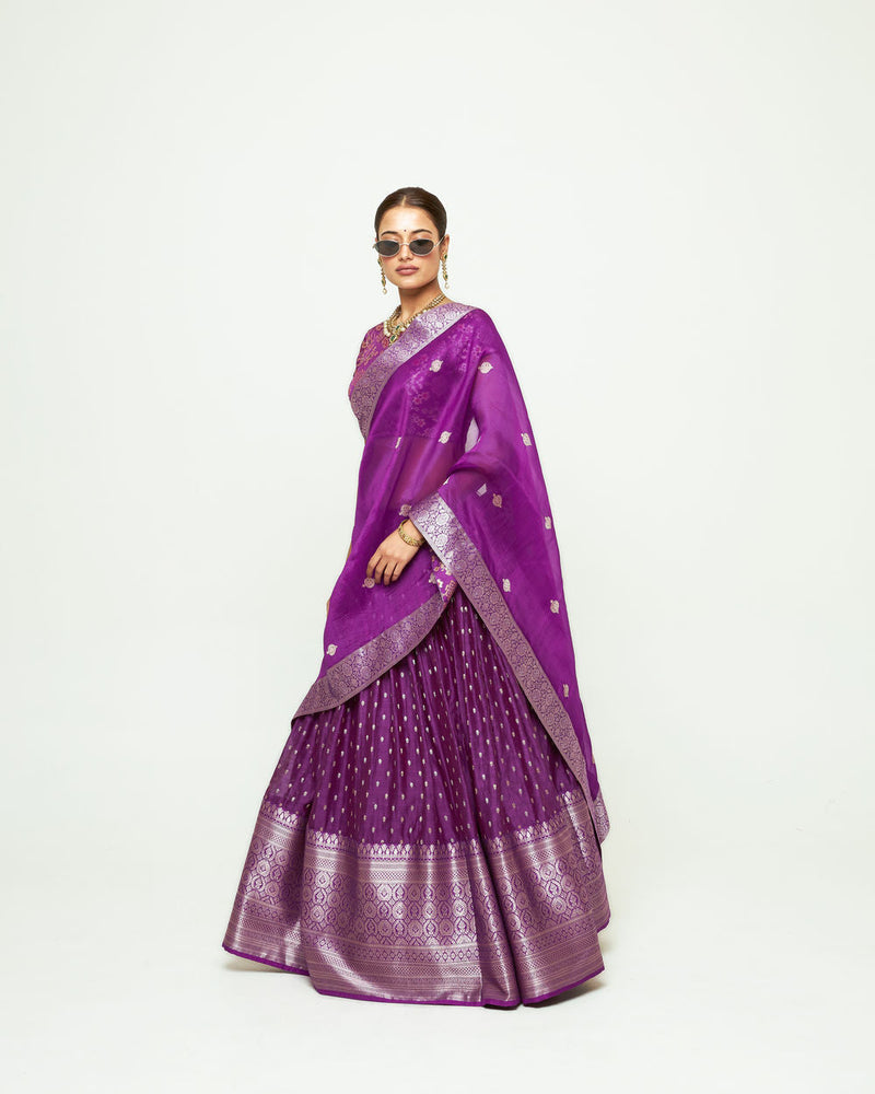 Mana Lehenga Set-Purple silk, chanderi silk lehenga sets by SOBARIKO for women in Singapore