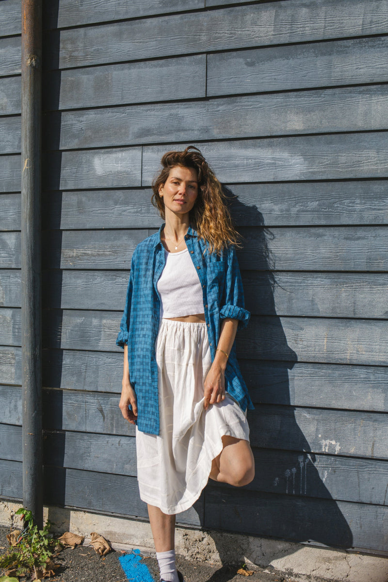 Soho Overshirt-Blue cotton by World of Crow in blue color for women in Singapore