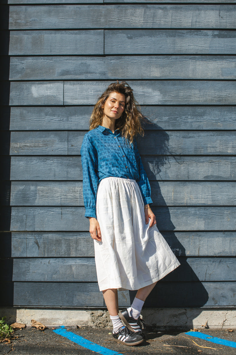 Soho Overshirt-Blue cotton by World of Crow in blue color for women in Singapore