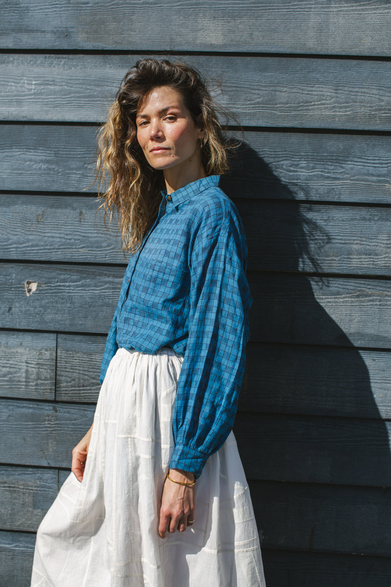 Soho Overshirt-Blue cotton by World of Crow in blue color for women in Singapore