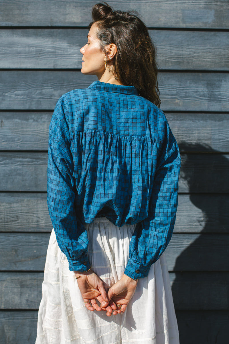 Soho Overshirt-Blue cotton by World of Crow in blue color for women in Singapore