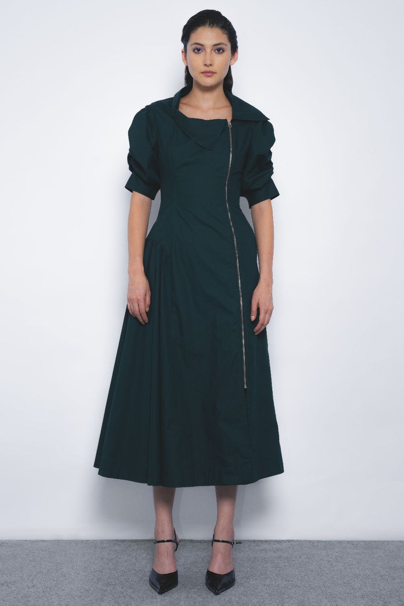 Soir Zipper Dress - Forest Green cotton Buy Soir Zipper Dress - Forest Green from C&W | Dresses for Women by Leh Studios in green color for women in Singapore