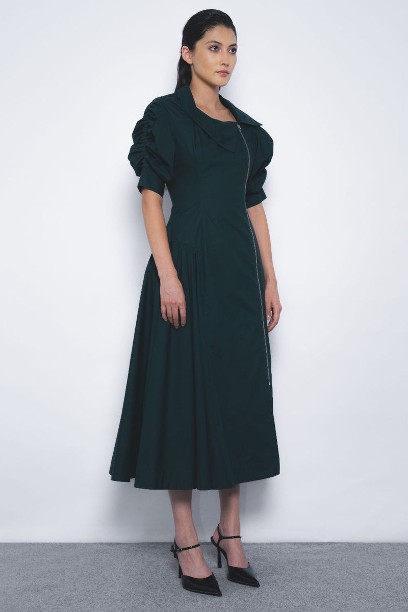 Soir Zipper Dress - Forest Green cotton Buy Soir Zipper Dress - Forest Green from C&W | Dresses for Women by Leh Studios in green color for women in Singapore