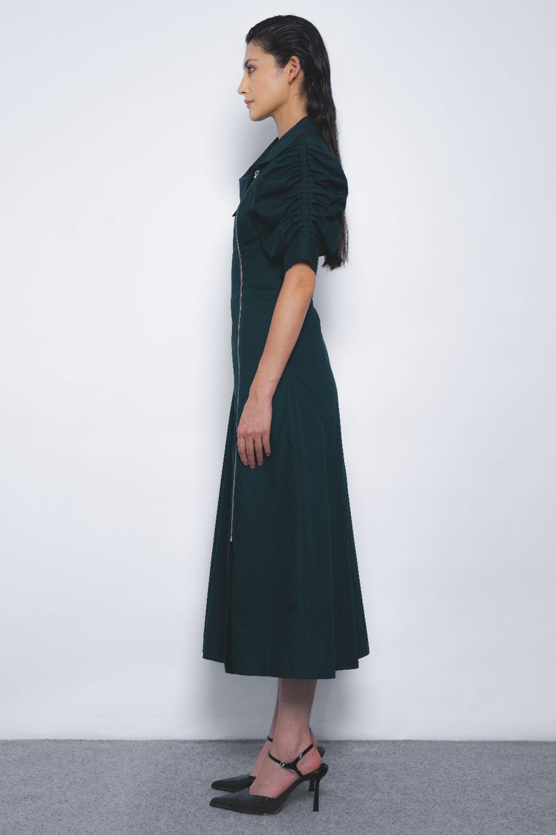 Soir Zipper Dress - Forest Green cotton Buy Soir Zipper Dress - Forest Green from C&W | Dresses for Women by Leh Studios in green color for women in Singapore