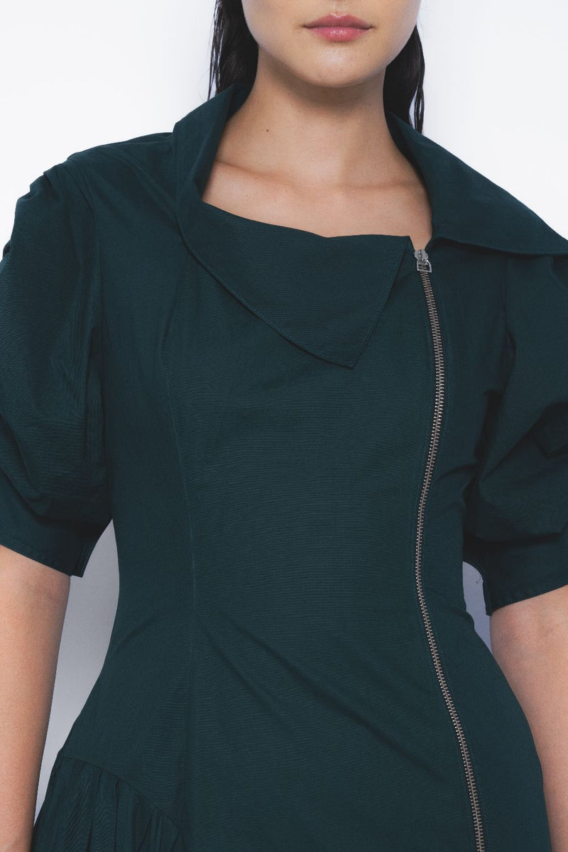 Soir Zipper Dress - Forest Green cotton Buy Soir Zipper Dress - Forest Green from C&W | Dresses for Women by Leh Studios in green color for women in Singapore