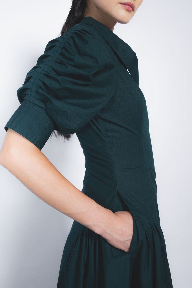 Soir Zipper Dress - Forest Green cotton Buy Soir Zipper Dress - Forest Green from C&W | Dresses for Women by Leh Studios in green color for women in Singapore