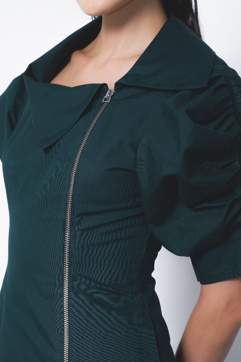 Soir Zipper Dress - Forest Green cotton Buy Soir Zipper Dress - Forest Green from C&W | Dresses for Women by Leh Studios in green color for women in Singapore