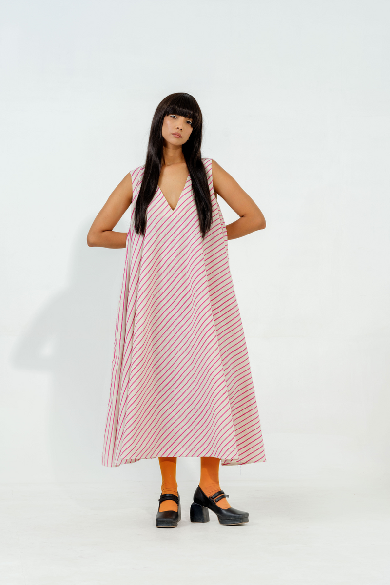 Soy Dress cotton muslin dresses by Stoique in natural, blue for women in Singapore