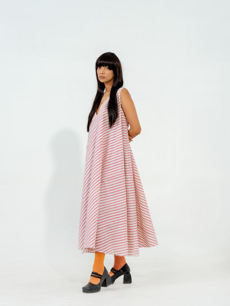 Soy Dress cotton muslin dresses by Stoique in natural, blue for women in Singapore