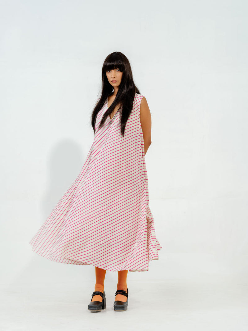 Soy Dress cotton muslin dresses by Stoique in natural, blue for women in Singapore