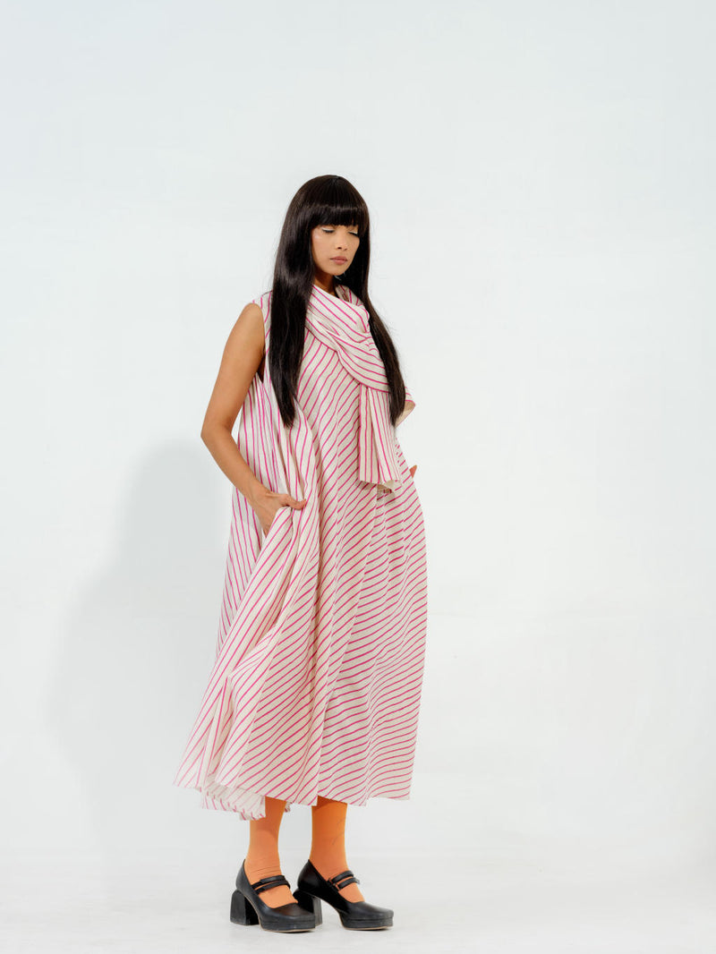 Soy Dress cotton muslin dresses by Stoique in natural, blue for women in Singapore