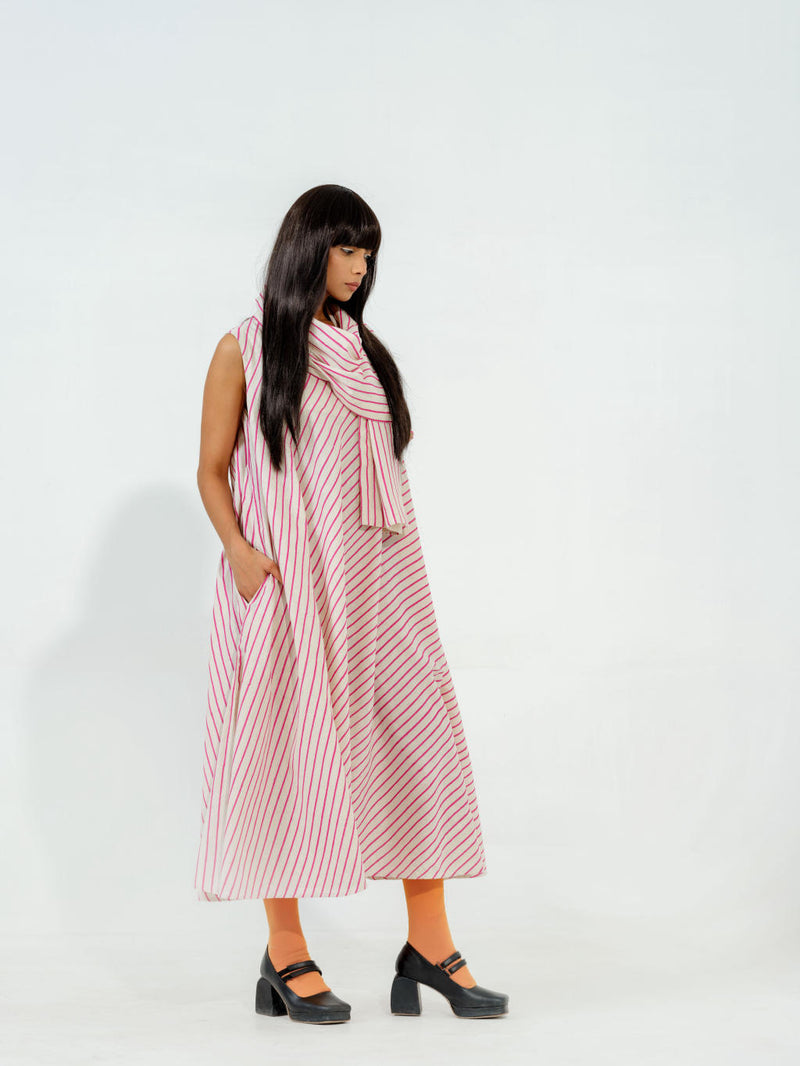 Soy Dress cotton muslin dresses by Stoique in natural, blue for women in Singapore