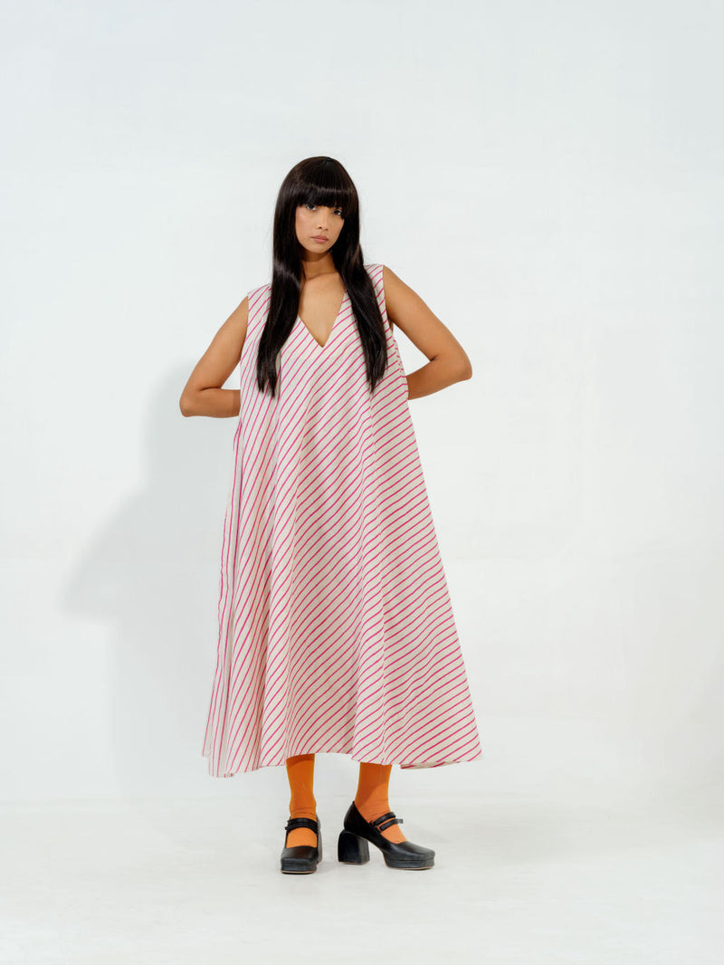 Soy Dress cotton muslin dresses by Stoique in natural, blue for women in Singapore