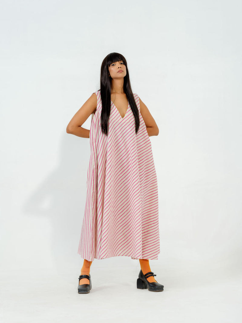 Soy Dress cotton muslin dresses by Stoique in natural, blue for women in Singapore