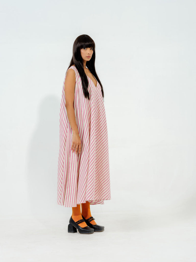 Soy Dress cotton muslin dresses by Stoique in natural, blue for women in Singapore