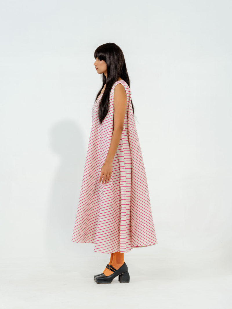 Soy Dress cotton muslin dresses by Stoique in natural, blue for women in Singapore