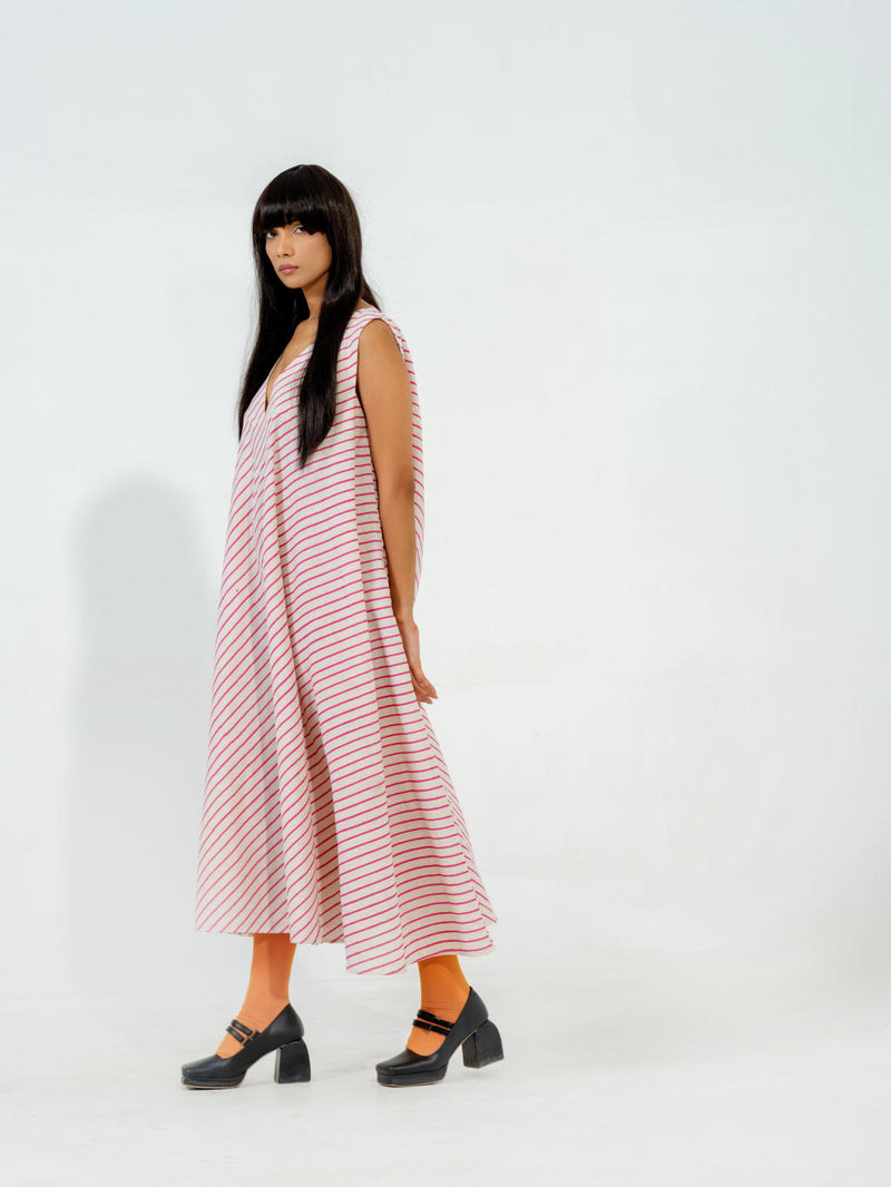 Soy Dress cotton muslin dresses by Stoique in natural, blue for women in Singapore