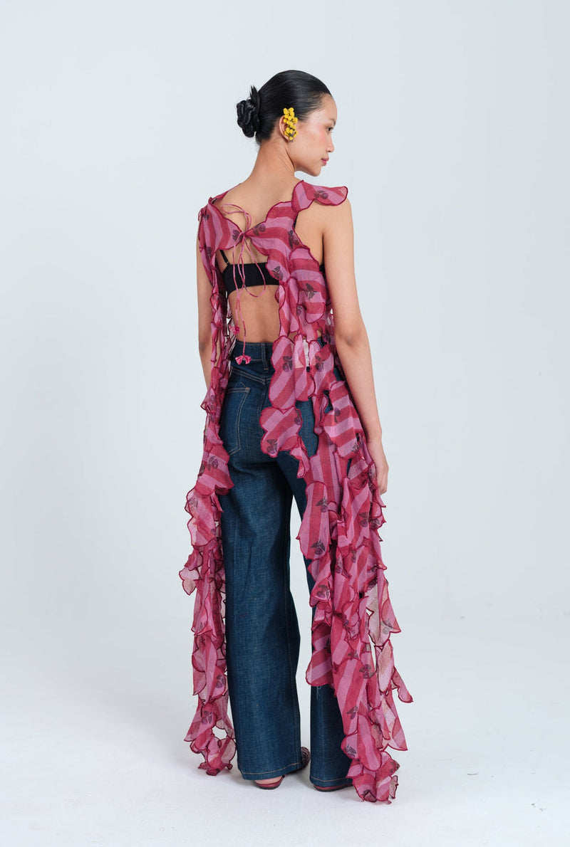 Spring Cut-Out Cape mul chanderi jacket/overlay by JodiLife in red, pink for women in Singapore