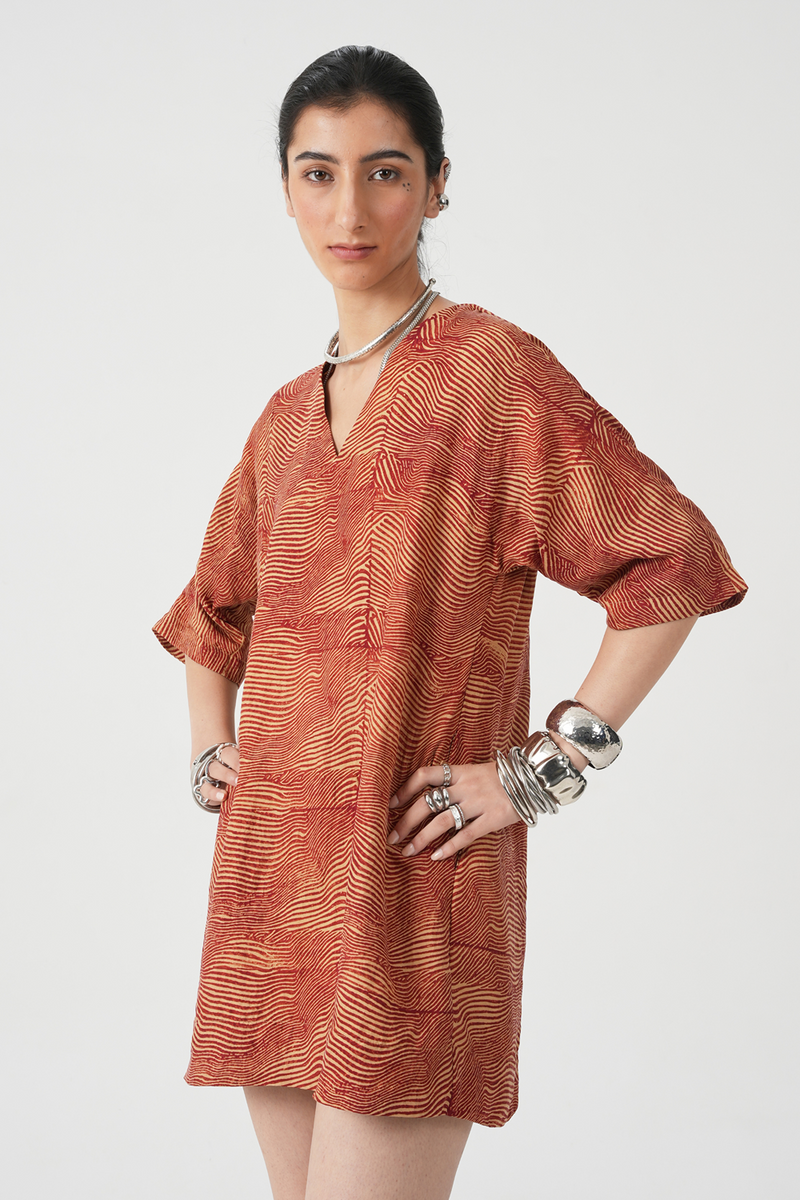 Stad Hand Printed Red Dress
