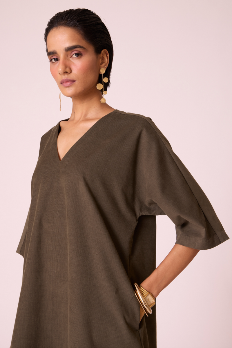 Stad Olive Needlecord Shift Dress cotton by The Summer House in olive color for women in Singapore