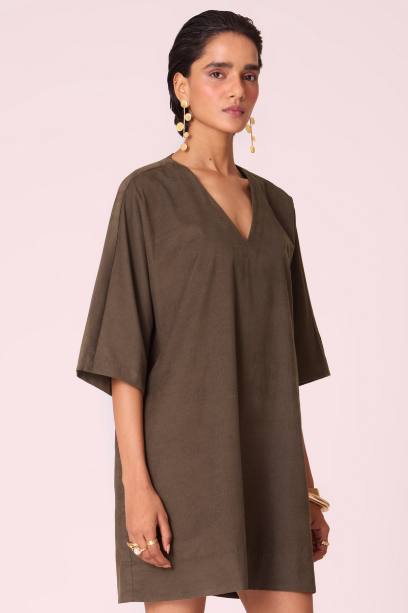 Stad Olive Needlecord Shift Dress cotton by The Summer House in olive color for women in Singapore