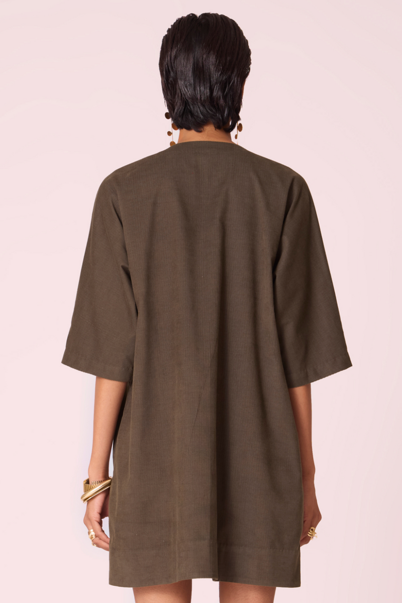 Stad Olive Needlecord Shift Dress cotton by The Summer House in olive color for women in Singapore