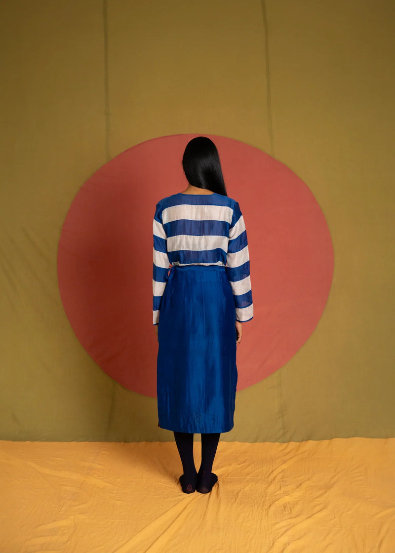 Stella Top CH-Blue and White chanderi top/shirt by Ka-Sha in blue for women in Singapore