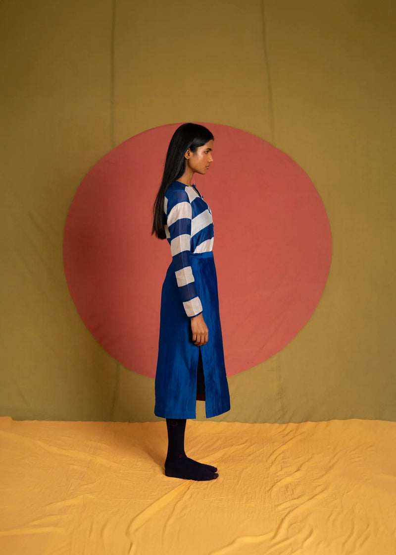 Stella Top CH-Blue and White chanderi top/shirt by Ka-Sha in blue for women in Singapore