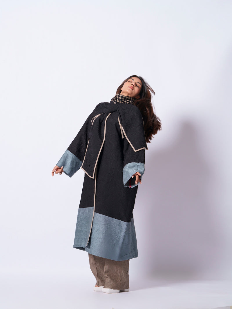 Stone Overlay-Black + Teal mysore silk jackets and overlays by Stoique in black, teal for women in Singapore