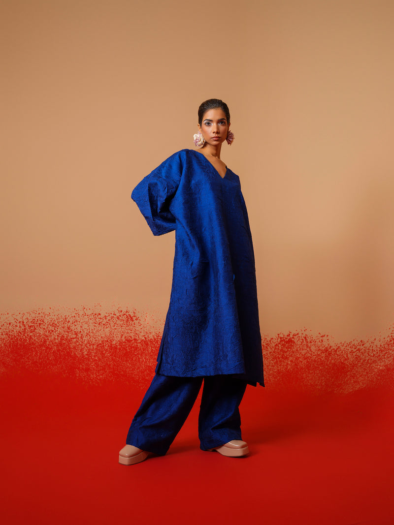 Stream Tunic-Electric Blue mysore silk kaftans and tunics by Stoique in electric blue for women in Singapore
