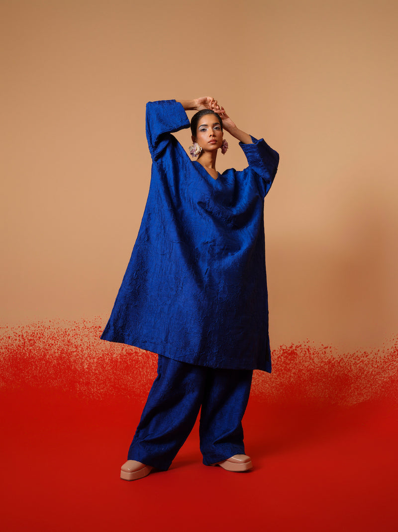 Stream Tunic-Electric Blue mysore silk kaftans and tunics by Stoique in electric blue for women in Singapore