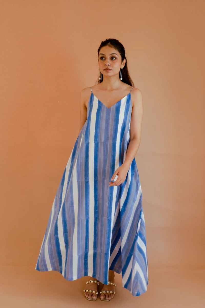 Strokes in Blue Dress cotton by Homegrown by Alterego in blue color for women in Singapore