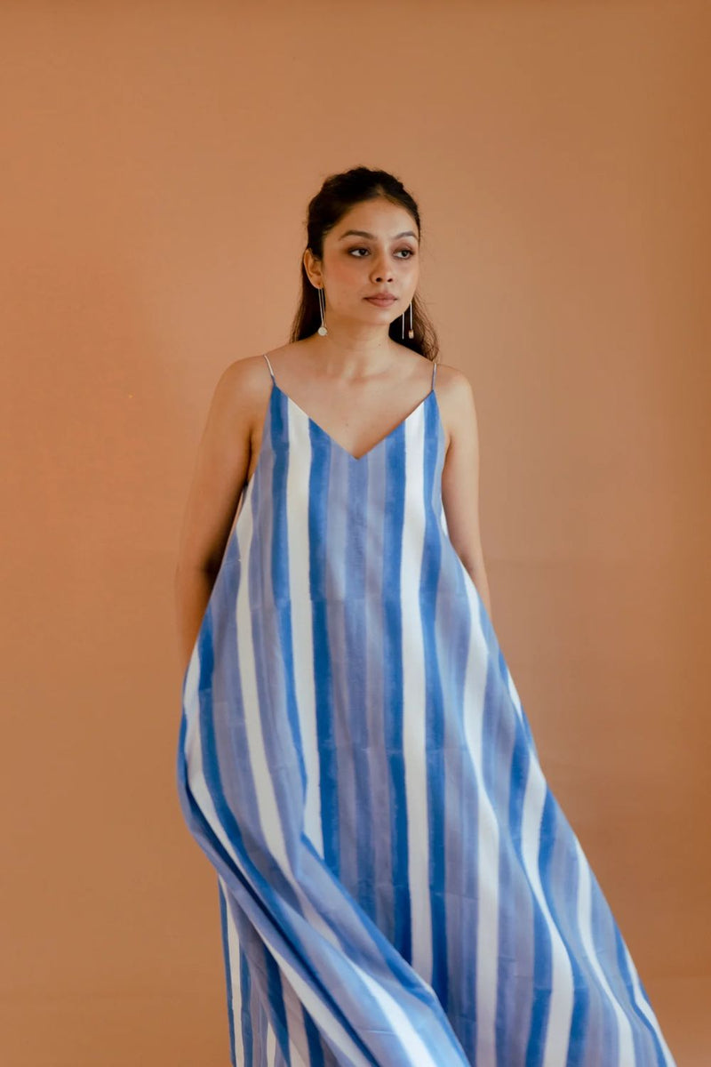 Strokes in Blue Dress cotton by Homegrown by Alterego in blue color for women in Singapore