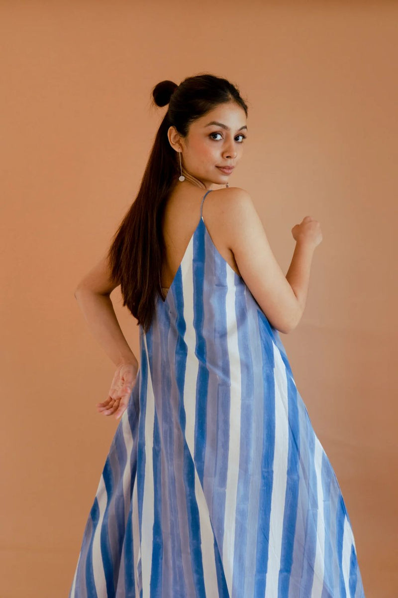 Strokes in Blue Dress cotton by Homegrown by Alterego in blue color for women in Singapore