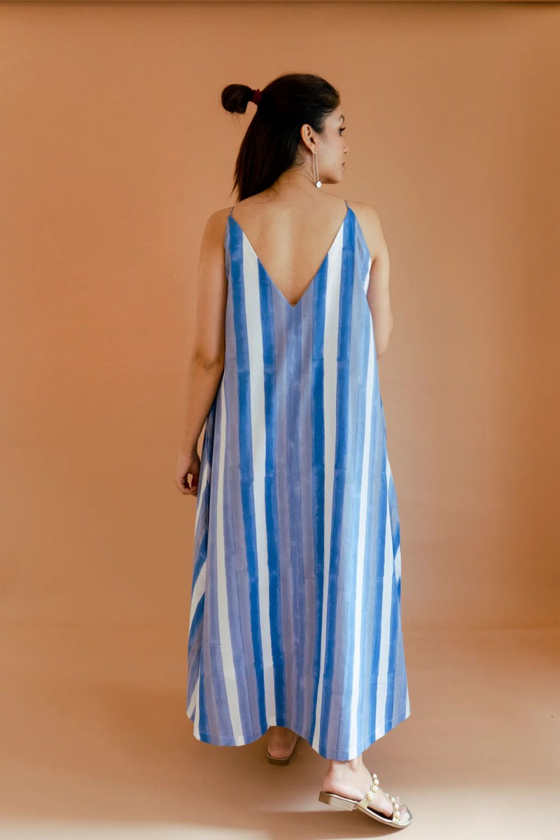 Strokes in Blue Dress cotton by Homegrown by Alterego in blue color for women in Singapore