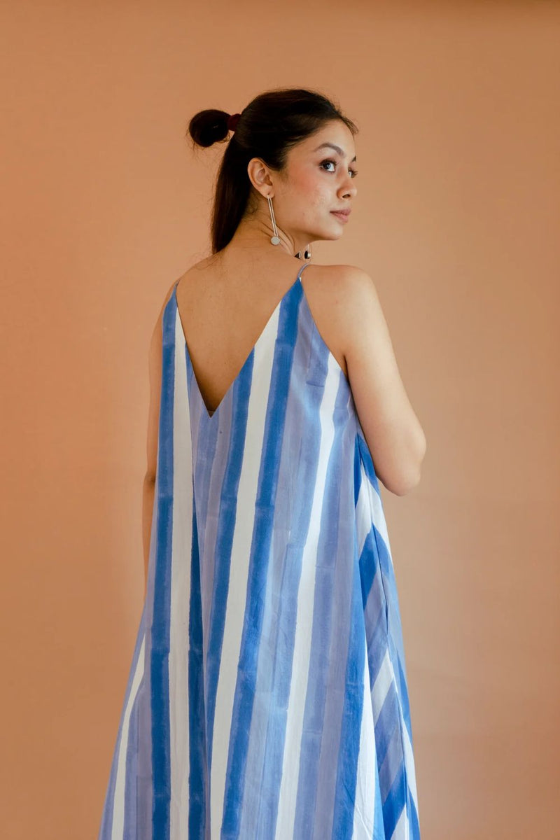 Strokes in Blue Dress cotton by Homegrown by Alterego in blue color for women in Singapore