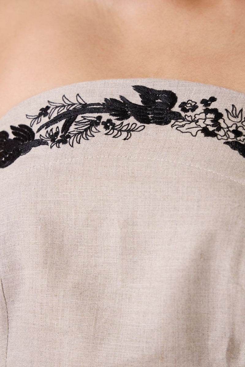 Suhjan Beige Linen Dress linen by The Summer House in beige color for women in Singapore