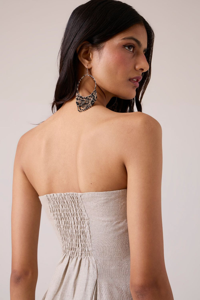 Suhjan Beige Linen Dress linen by The Summer House in beige color for women in Singapore