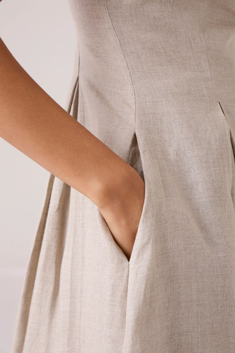 Suhjan Beige Linen Dress linen by The Summer House in beige color for women in Singapore