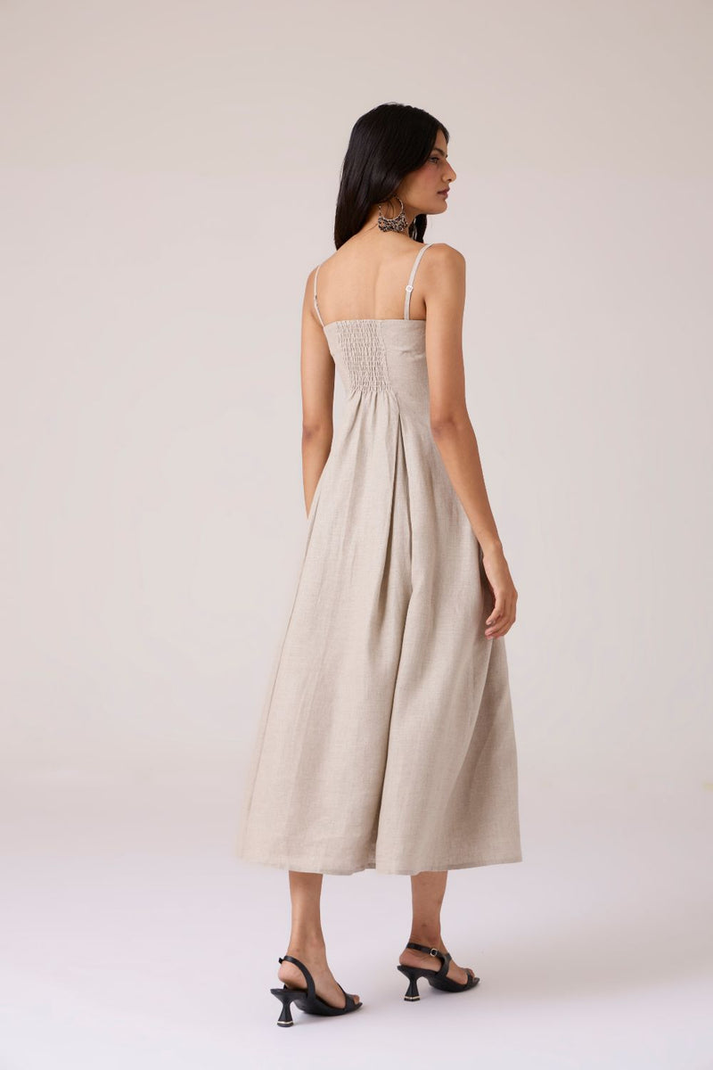 Suhjan Beige Linen Dress linen by The Summer House in beige color for women in Singapore