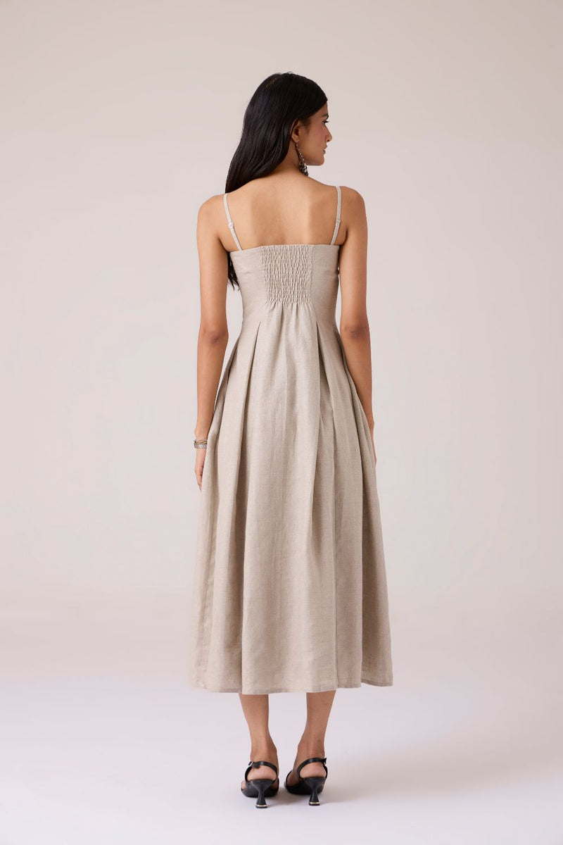 Suhjan Beige Linen Dress linen by The Summer House in beige color for women in Singapore