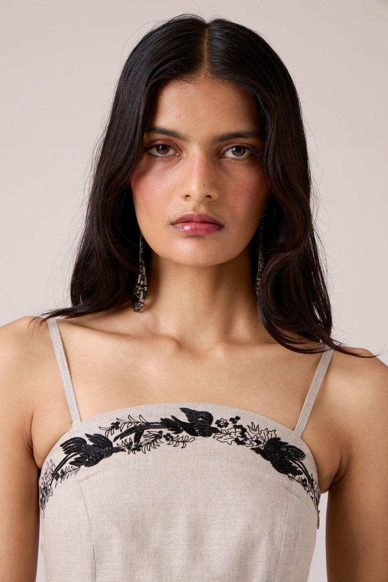 Suhjan Beige Linen Dress linen by The Summer House in beige color for women in Singapore