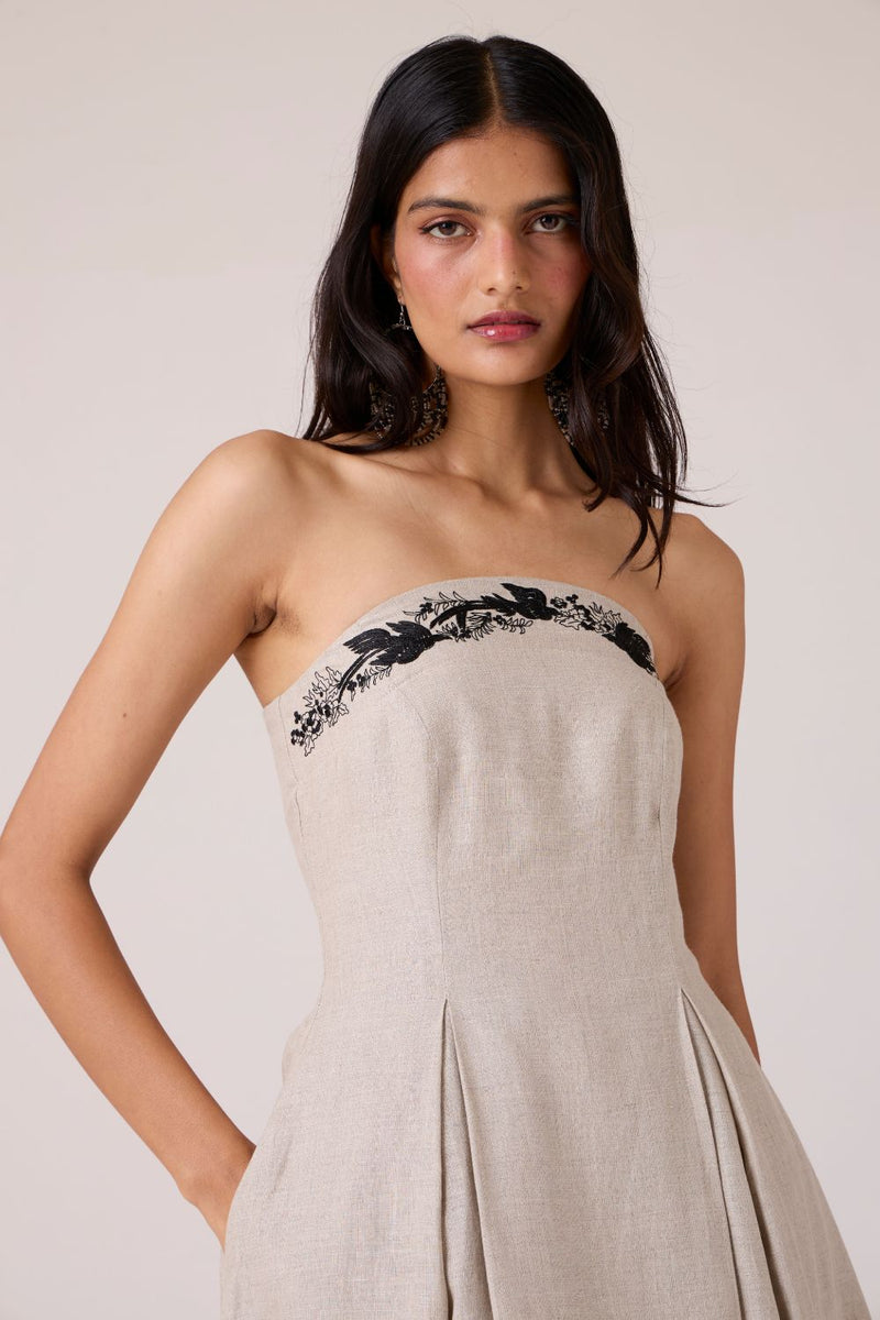 Suhjan Beige Linen Dress linen by The Summer House in beige color for women in Singapore